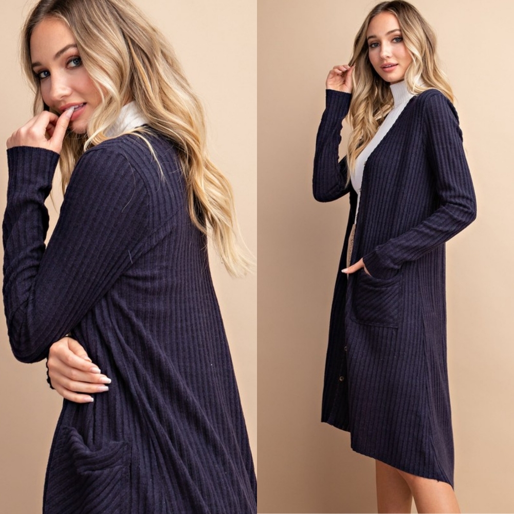 BOGO FREE! Navy ribbed long cardigan - Picture 2 of 8